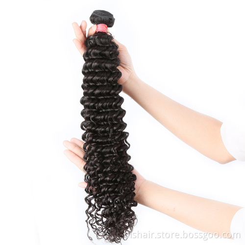 BIS Wholesale 30 inch Deep Wave Bundles With Closure Brazilian Remy Human Hair Weaves Water Curly and 4X4 Lace Closure Frontal